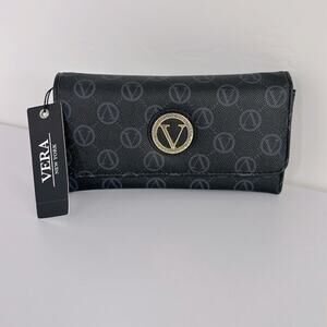 VERA NEW YORK Black With Gold Flap‎ Over Flocking Signature Wallet One Size